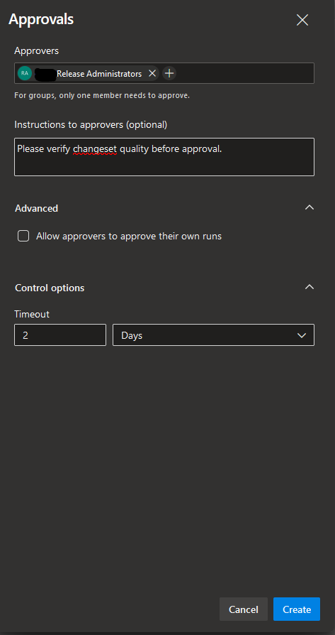 Created Approvals policy in Azure DevOps Environment